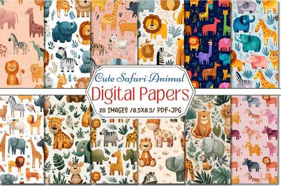 Download Cute Safari Animal Digital Papers - Animal Collection