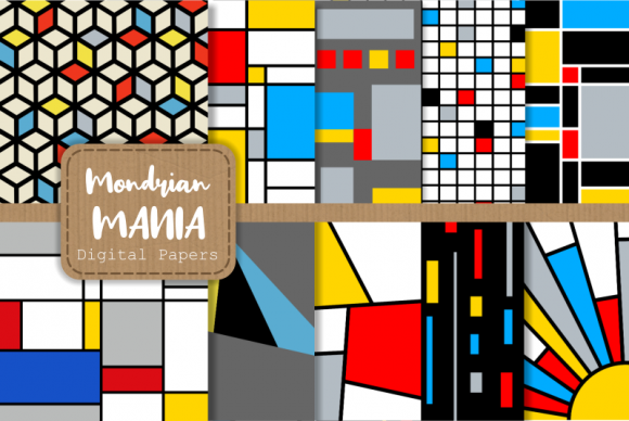 Download Mondrian Mania Retro Geometric Papers - Premium Bundle