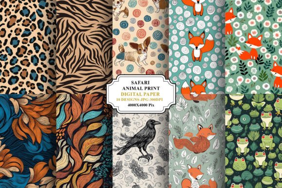 Download Safari Animal Print Digital Paper Bundle - Animal Collection