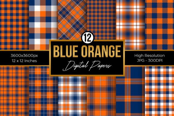Download Blue Orange Plaid Digital Papers Pack - Blue orange plaid Collection